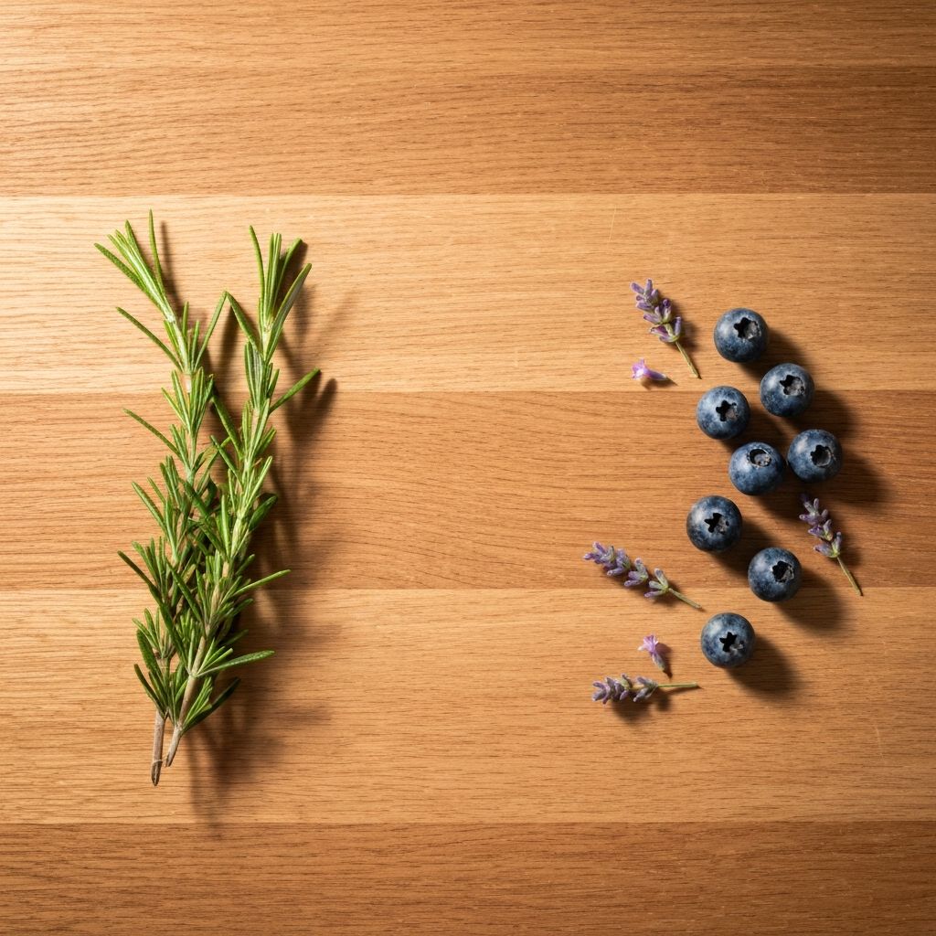Minimalist flat lay of natural botanical ingredients arranged simply